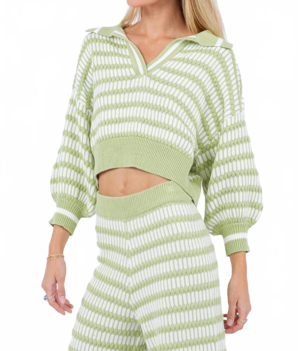NEW WHITEROOM+CACTUS aloe stripe knit top in green